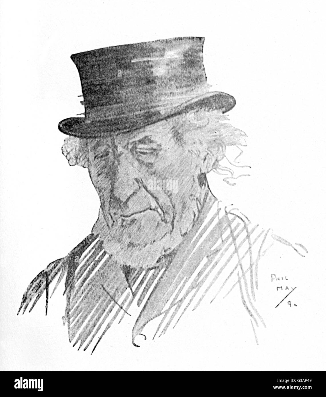 Charakterporträtstudie eines alten Mannes von Phil May Stockfoto