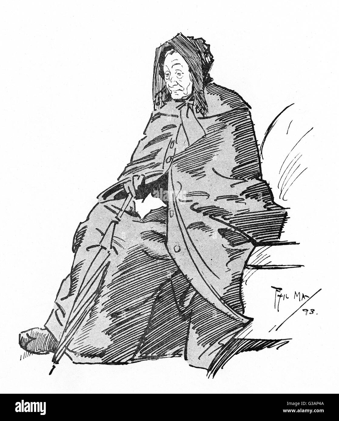 "Allein" - Porträt einer älteren Witwe von Phil May Stockfoto