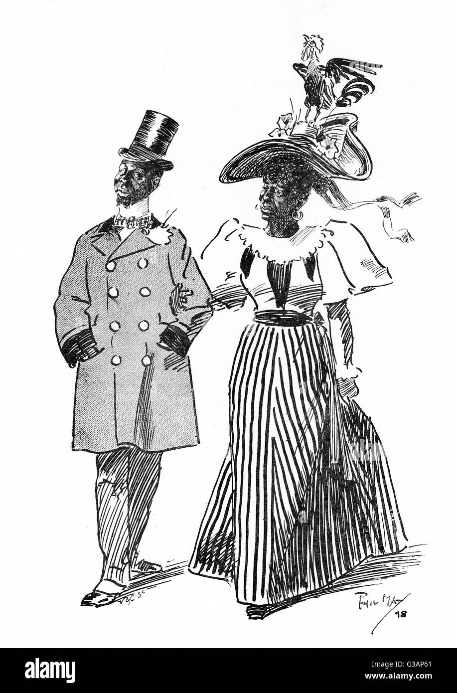 Schwarzes Paar in London Ende des 19.. Jahrhunderts in feiner Kleidung Stockfoto