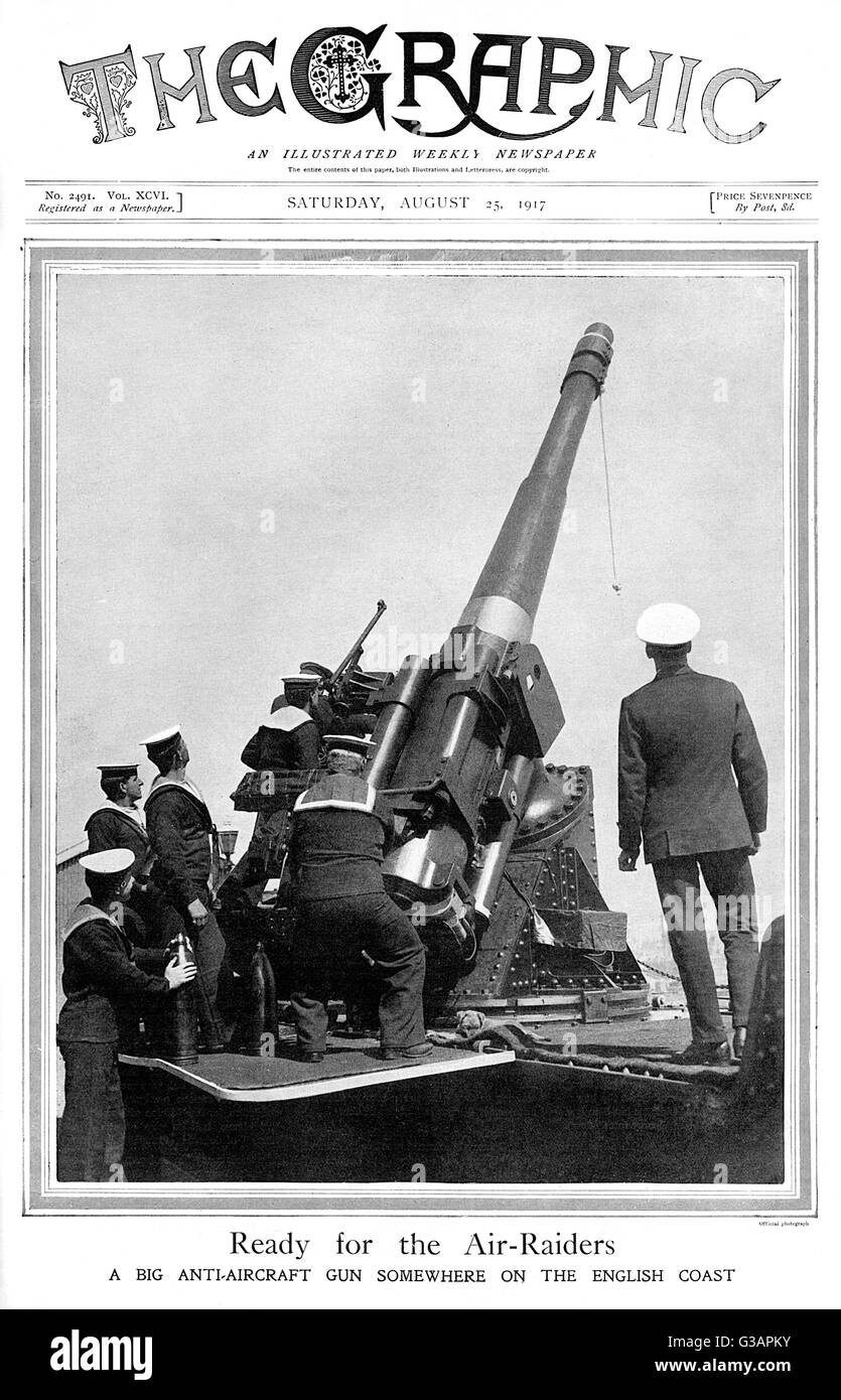 Flugabwehrkanone an der englischen Küste, WW1 Stockfoto