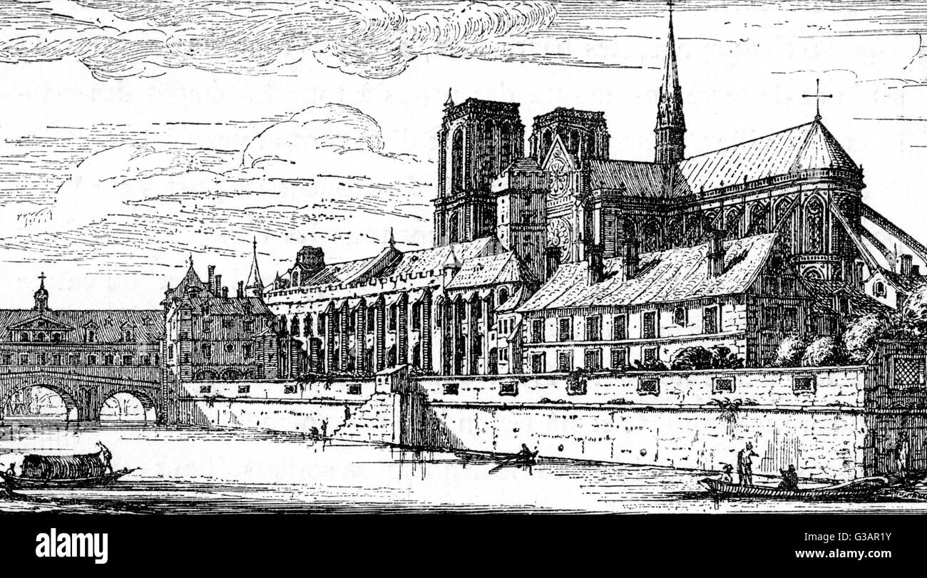 Paris, Frankreich - Notre-Dame und Palast des Erzbischofs. Stockfoto