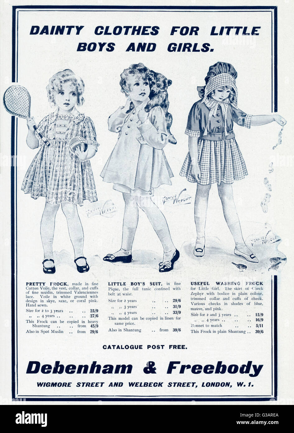 Werbung für Kinderbekleidung von Debenham & Frebody 1917 Stockfoto