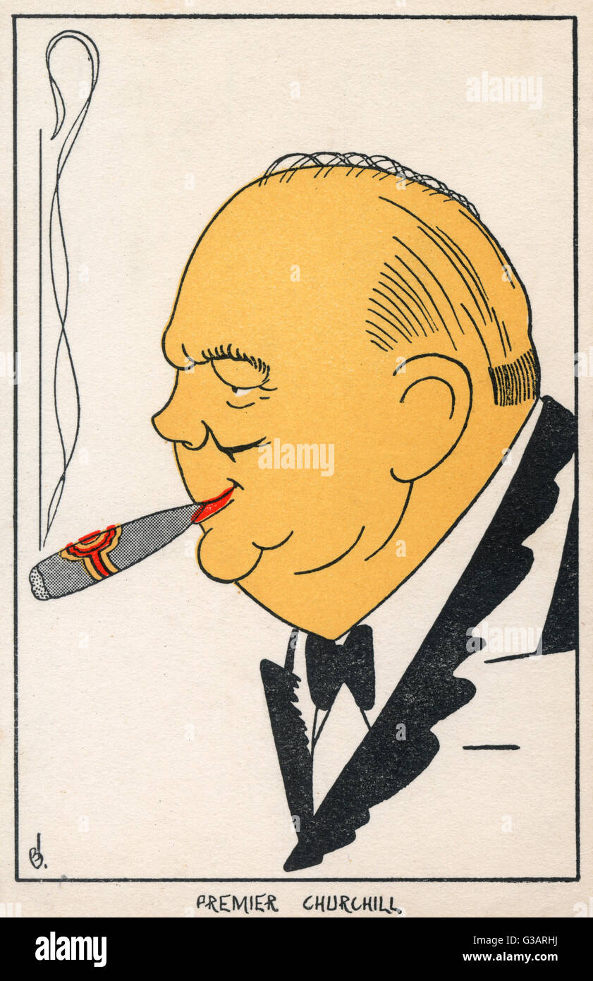 Ein amerikanischer Portrait von Winston Churchill war er Premierminister, wahrscheinlich während des zweiten Weltkriegs.      Datum: ca. 1940er Jahre Stockfoto