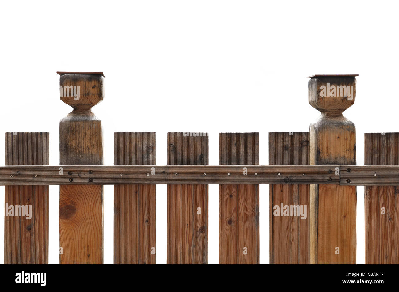 Holzgeländer isoliert auf weißem Hintergrund Stockfoto