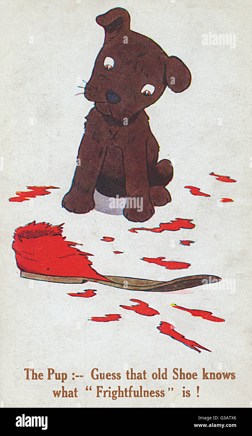 Angst - WW1 humorvolle Hundepostkarte Stockfoto