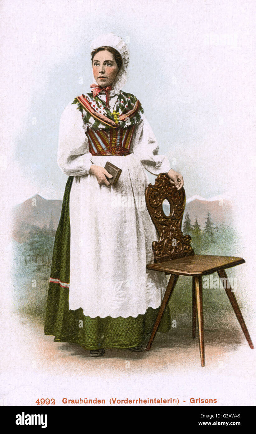 Schweizer Tracht - eine Frau aus Graubünden oder Graubünden, die größte und  östlichste Kanton der Schweiz. Datum: ca. 1909 Stockfotografie - Alamy