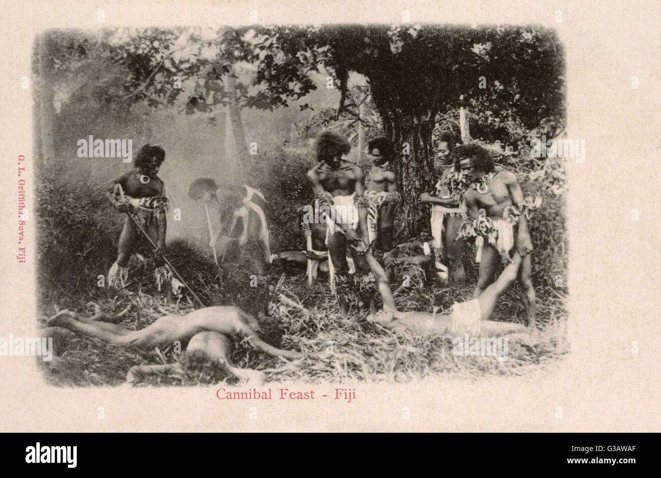 Ein Kannibale fest, Fidschi - ich fühle mich etwas wie wenn es ein paar Schauspieler hier beschäftigt gibt!!!     Datum: ca. 1906 Stockfoto
