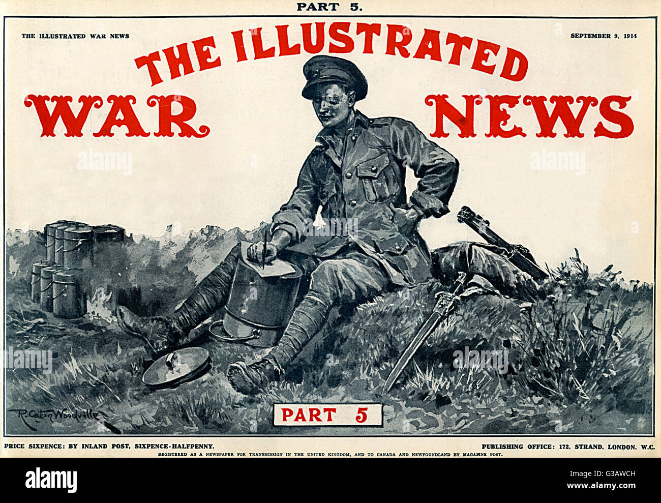 Illustrierte war News Titelseite, Soldat schreibt Brief Stockfoto