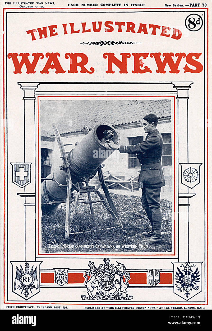 Illustrierte war News - Hund in einem Schützenmörtel, WW1 Stockfoto