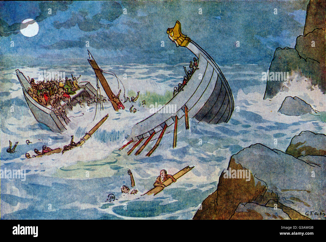 Der Untergang des White Ship - ein Schiff, das in den englischen Kanal in der Nähe der Küste der Normandie aus Barfleur, am 25. November 1120 scheiterte. Nur zwei davon an Bord überlebte. Wer ertrank William Adelin, der einzige Überlebende legitime Sohn enthalten eine Stockfoto