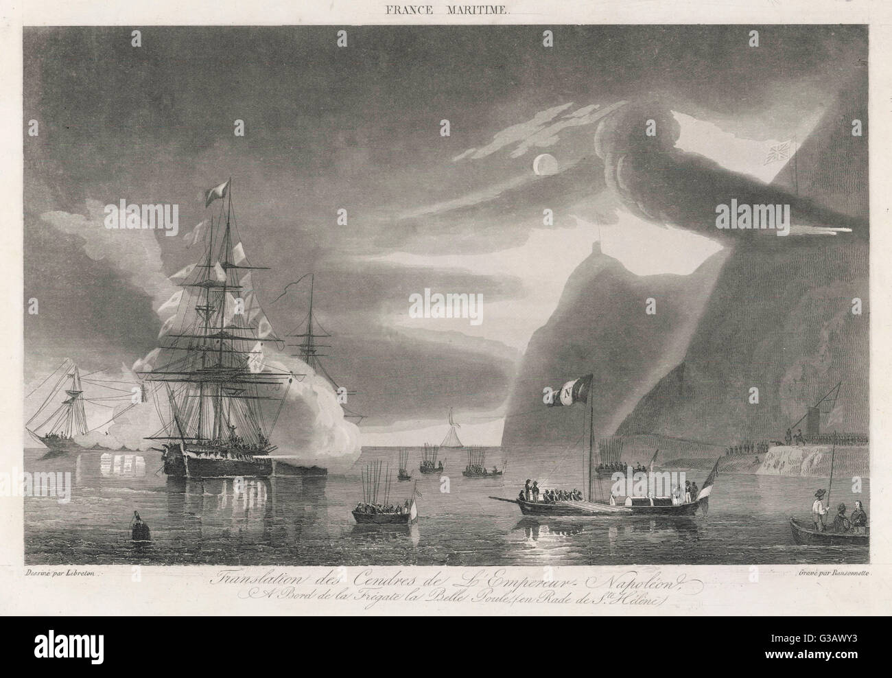 Napoleon I Körper verlässt St. Helena Stockfoto