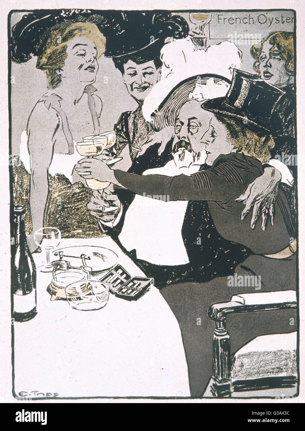 EDWARD VII Zementierung eine Entente Cordiale am Esstisch mit einigen freundlichen französischen Bürgern.  1899 Stockfoto