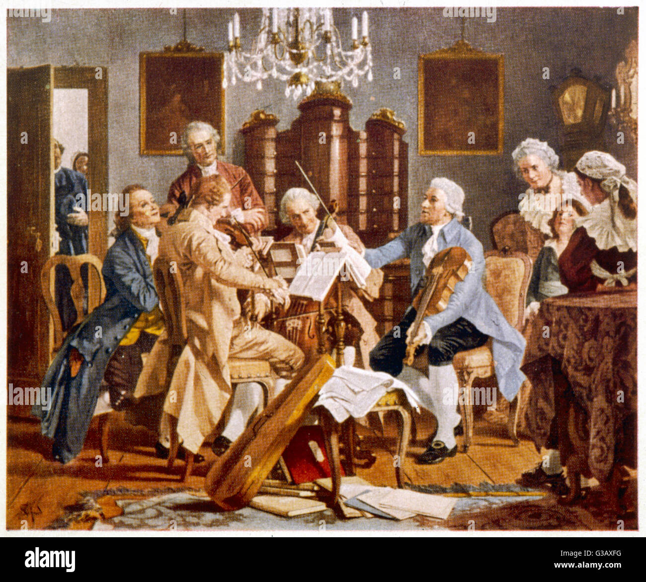 Haydn und Begleiter führen ein Streichquartett Zuhause Esterhazy, Ungarn Datum: ca. 1780 Stockfoto