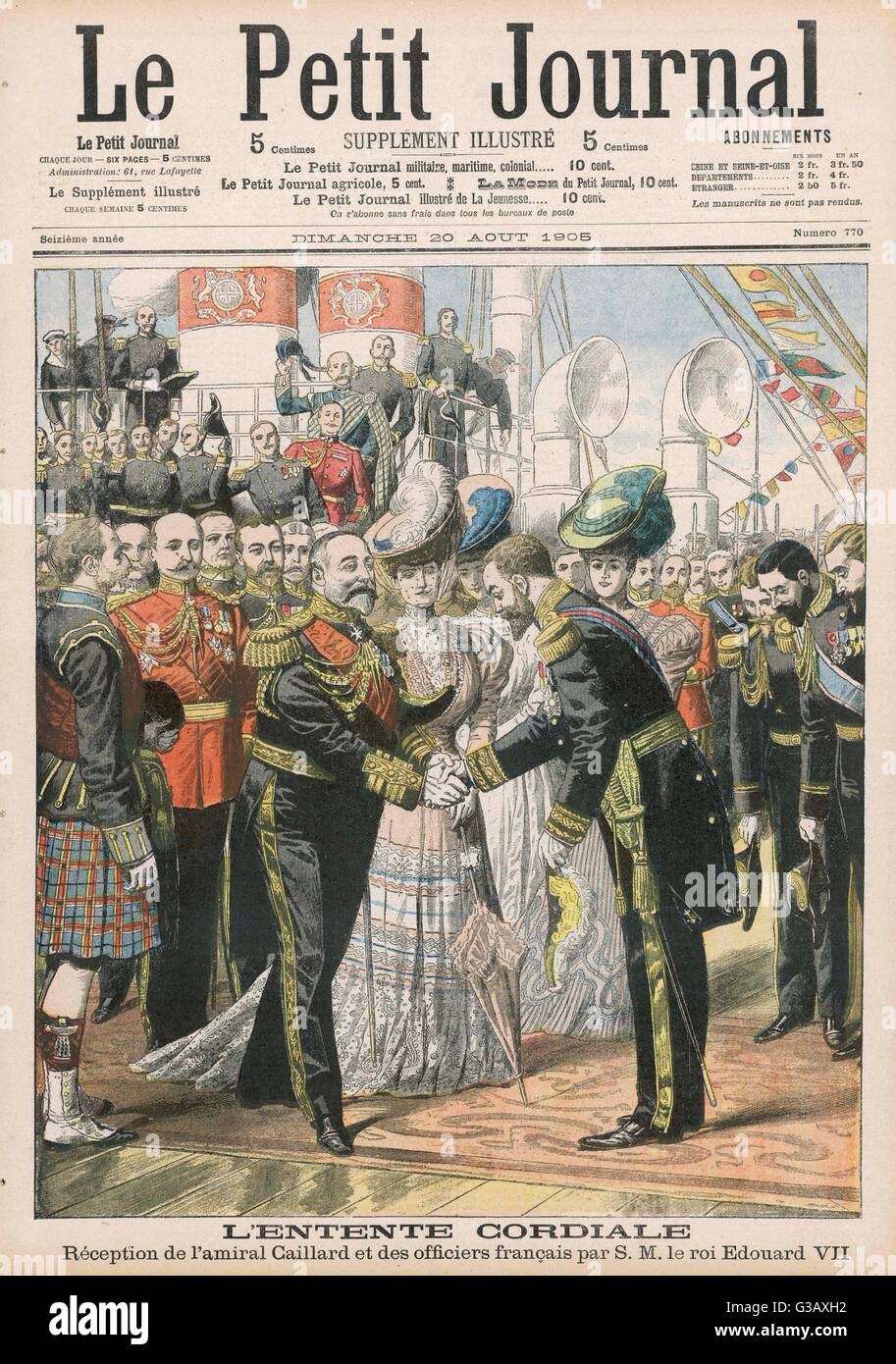 Edward VII begrüßt den Besuch der französischen Flotte in Portsmouth - der äußere Ausdruck der zunehmenden Annäherung zwischen den beiden Ländern Datum: 1905 Stockfoto