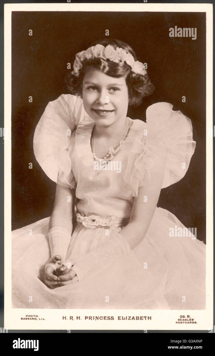 Elisabeth II. in einem Rüschen Kleid Stockfoto