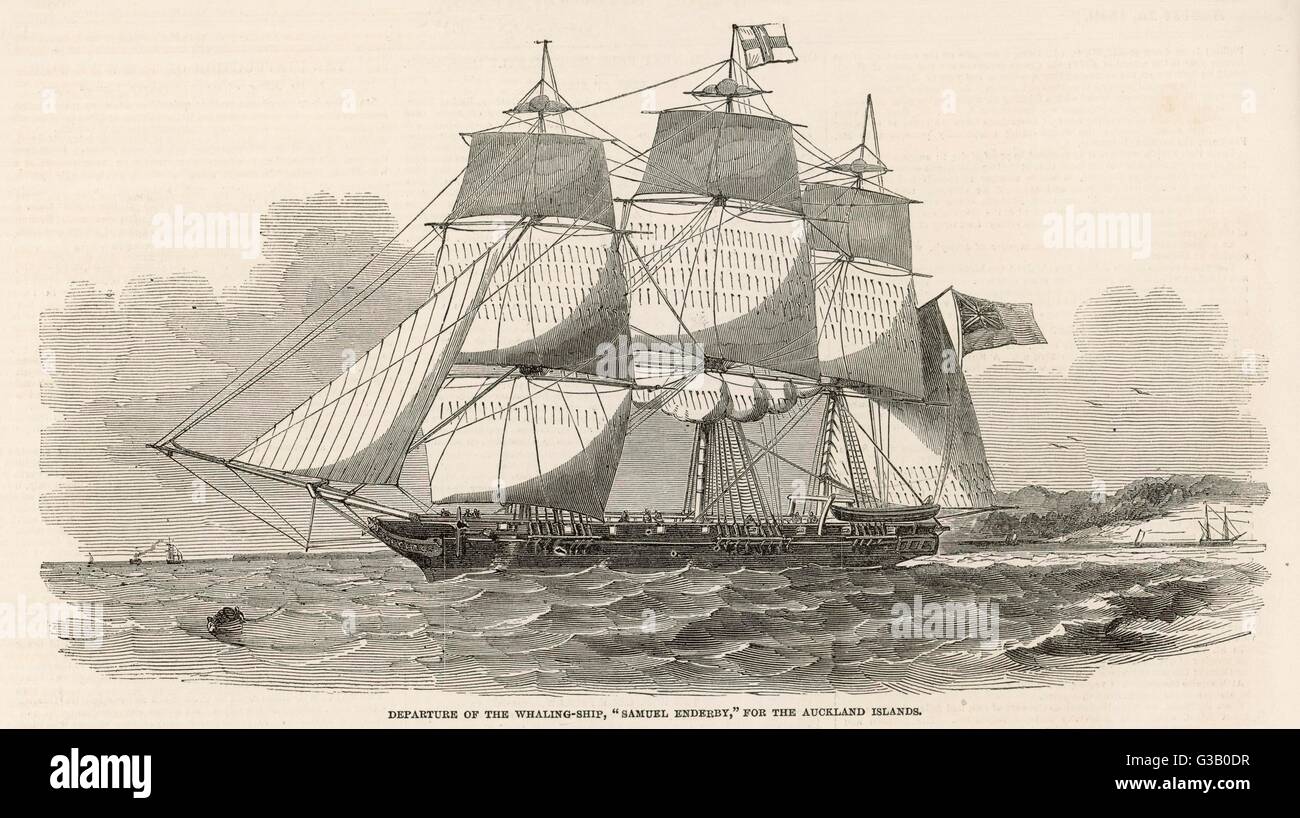 "Samuel Enderby", dargestellt ein Walfangschiff Abfahrt für die Auckland-Inseln.        Datum: 1849 Stockfoto