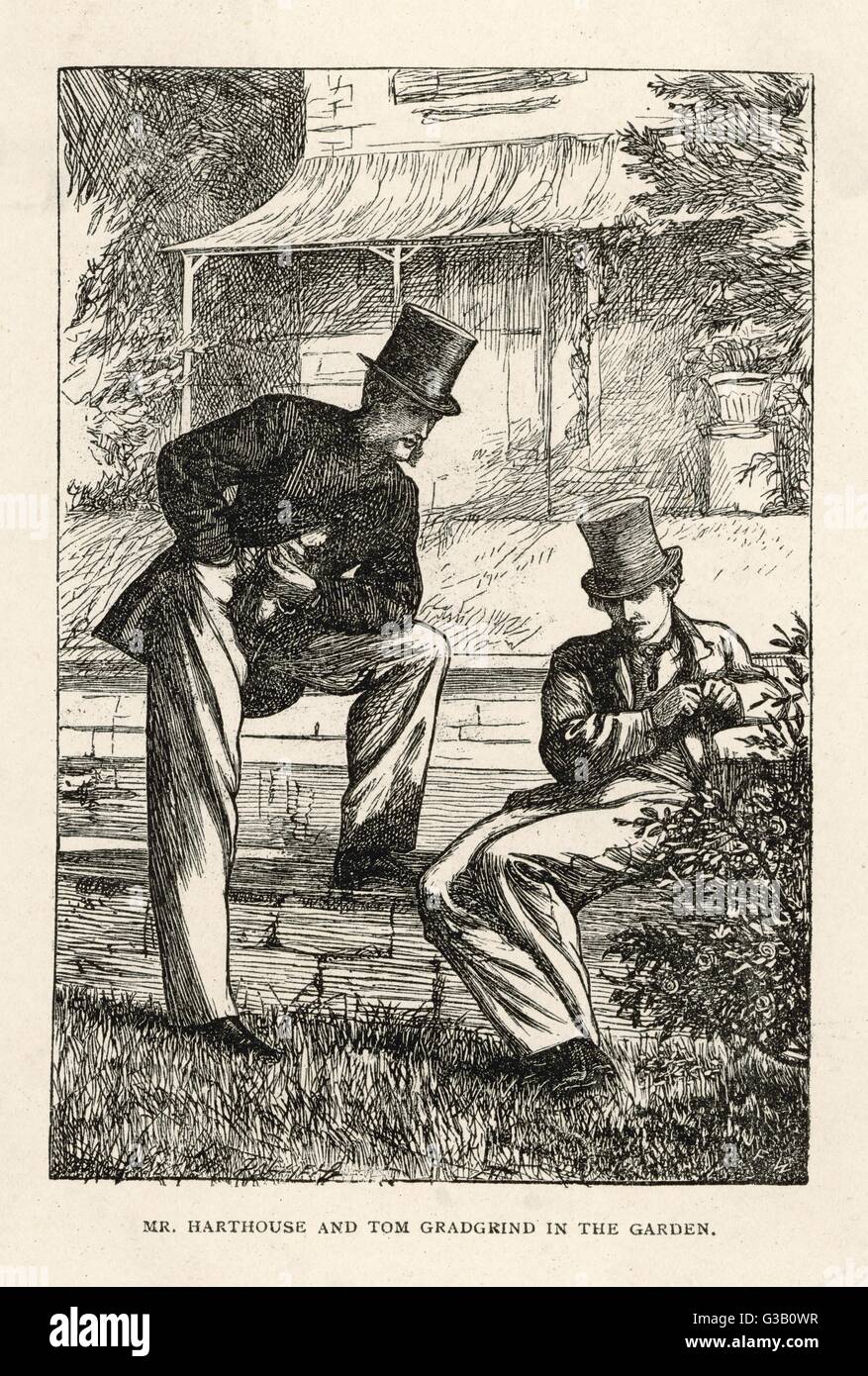 Herr Harthouse und Tom Gradgrind im Garten Datum: Erstveröffentlichung: 1854 Stockfoto