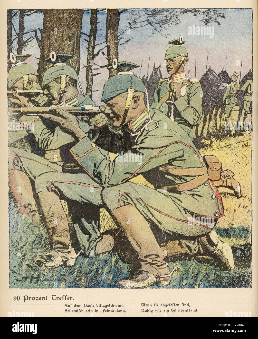 Deutsche Scharfschützen Stellung ihre auf Befehl schussbereit.        Datum: 1914 Stockfoto
