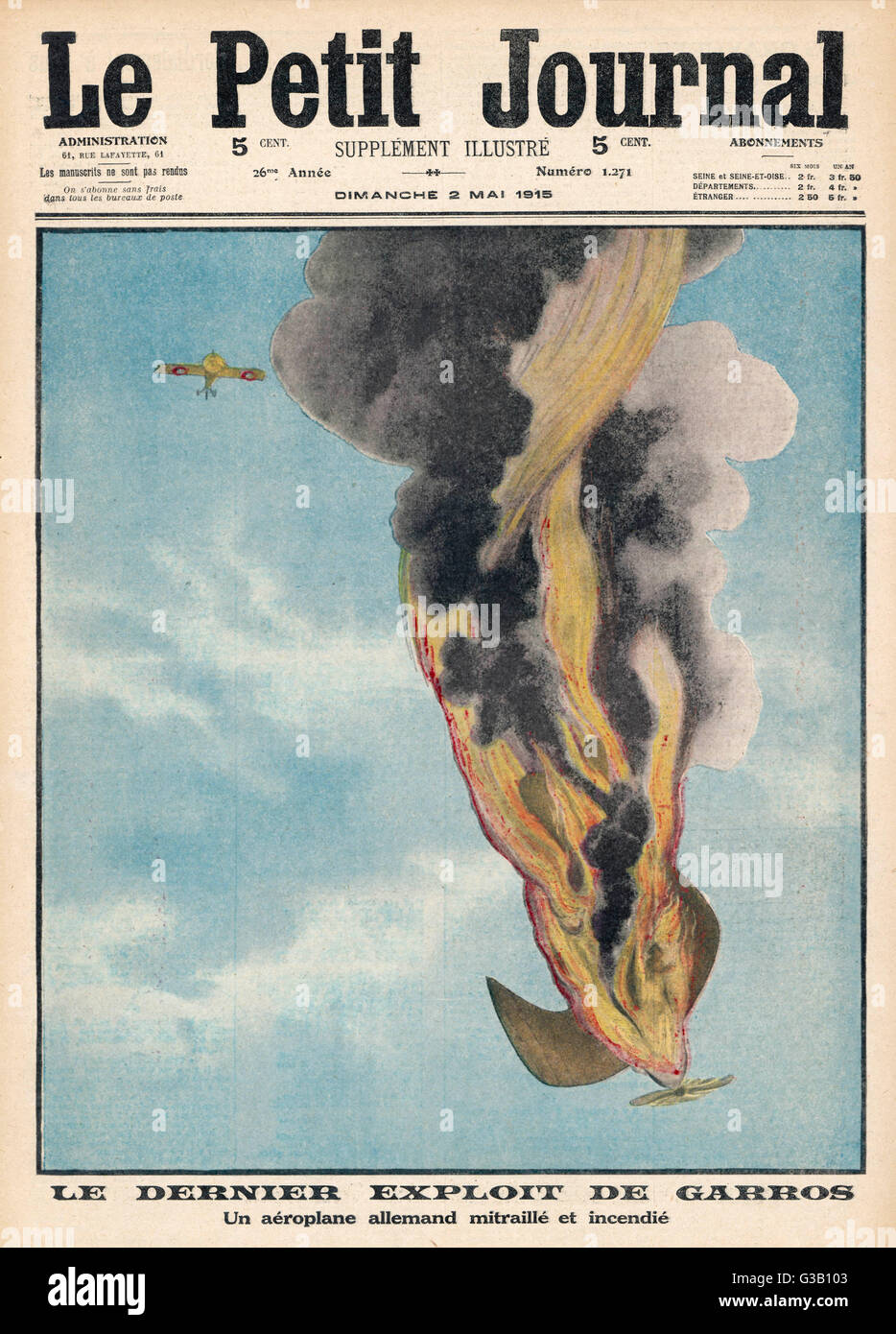Der französische pilot Garros, alleine, fliegen auf und ab ein deutsches Flugzeug Datum: 1915 Stockfoto
