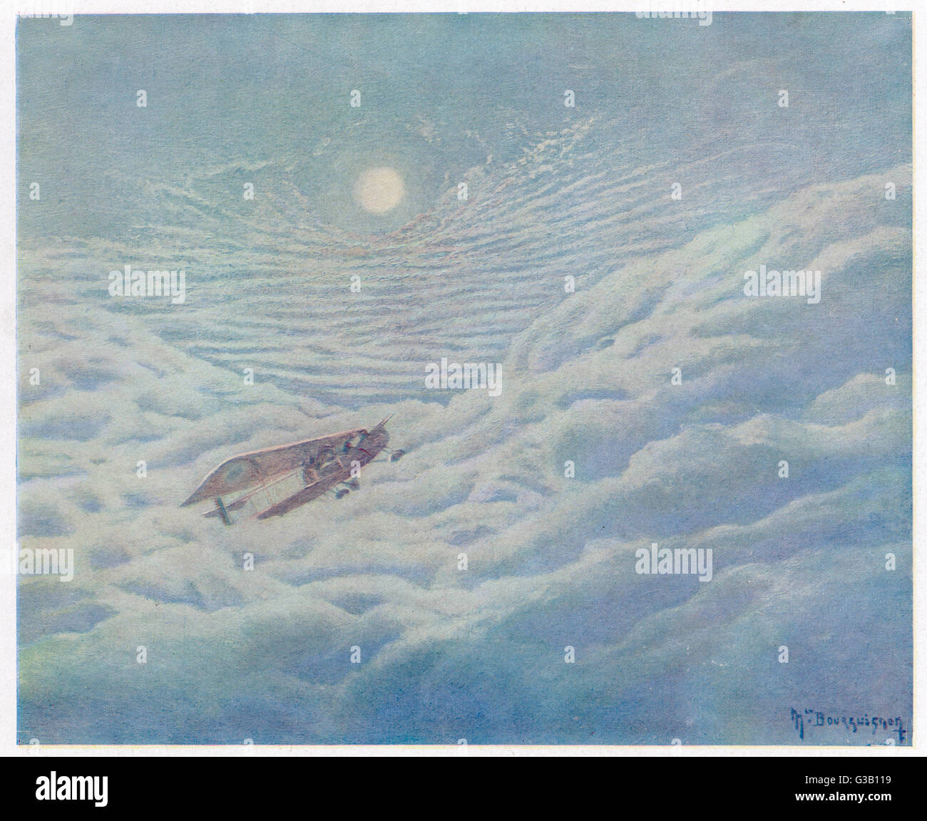 FRANZÖSISCHES KRIEGSFLUGZEUG IN DER WOLKE Stockfoto