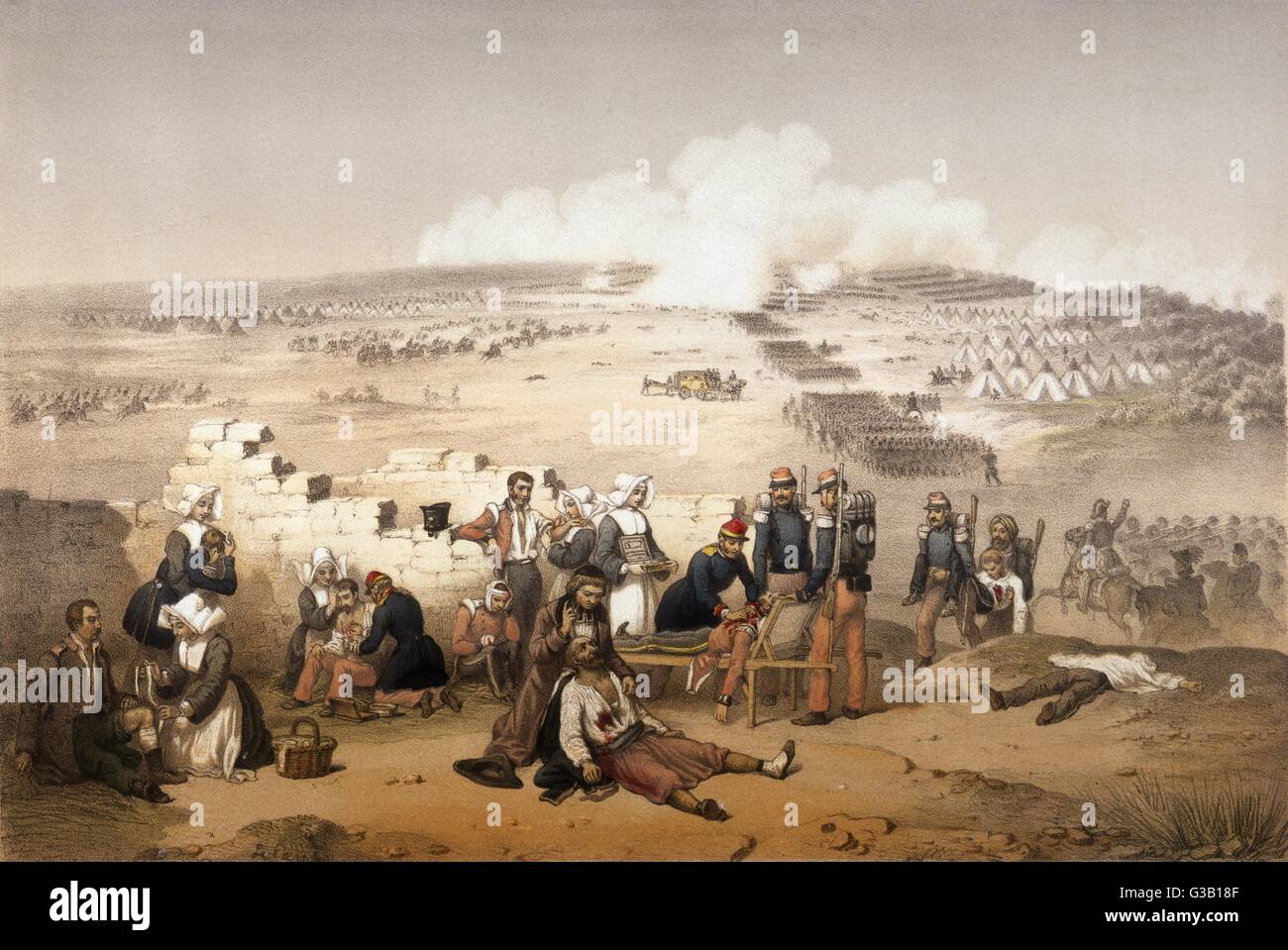 Während der Schlacht von Inkerman, Krimkrieg, verwaltet ein Priester