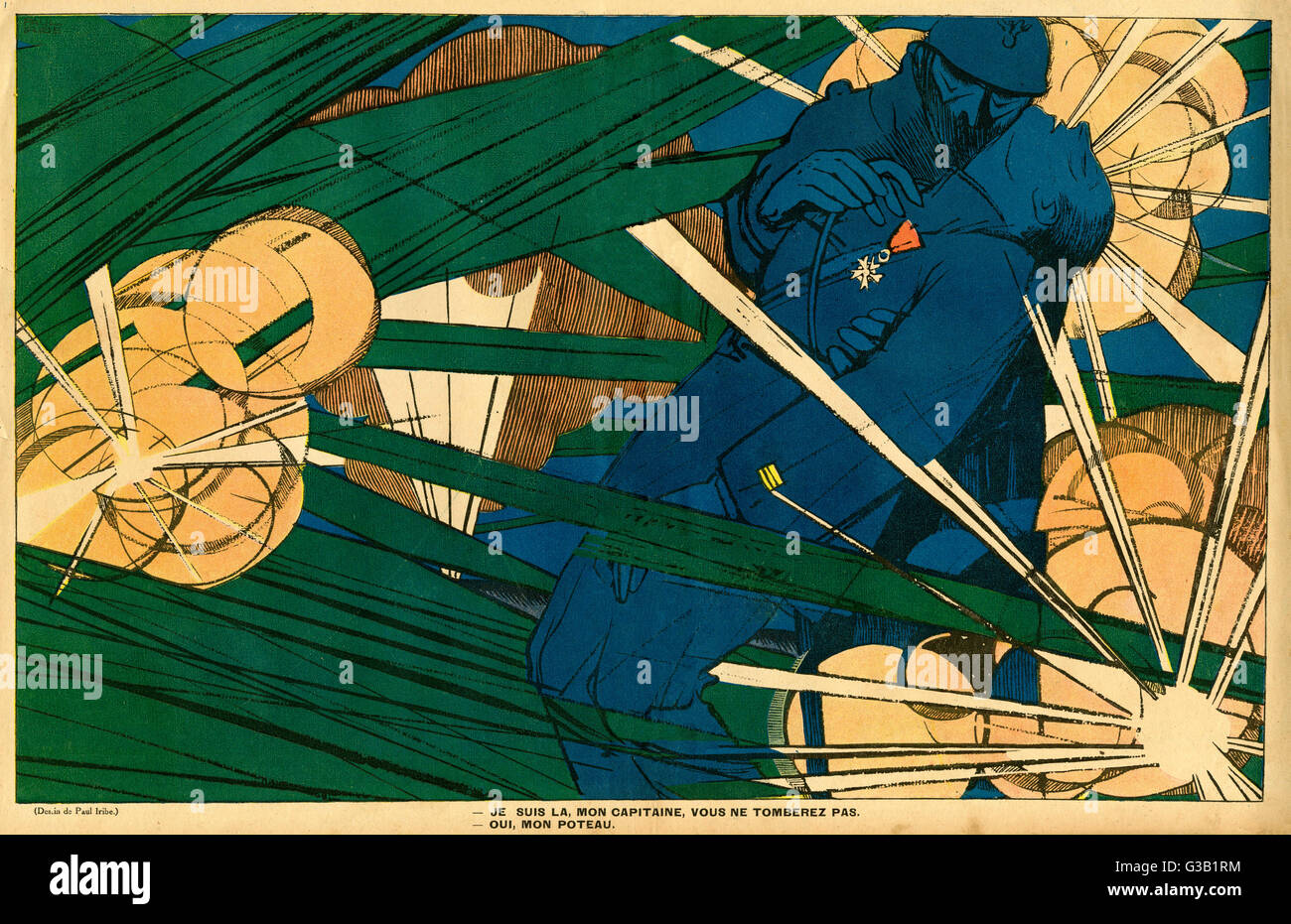 Cartoon, französische Soldaten auf dem Schlachtfeld, WW1 Stockfoto