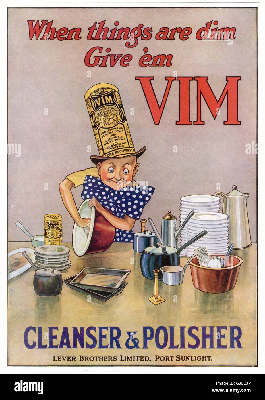 VIM-Reiniger und Polierer - wenn etwas schwach, gebt ihnen Vim Datum: 1916 Stockfoto
