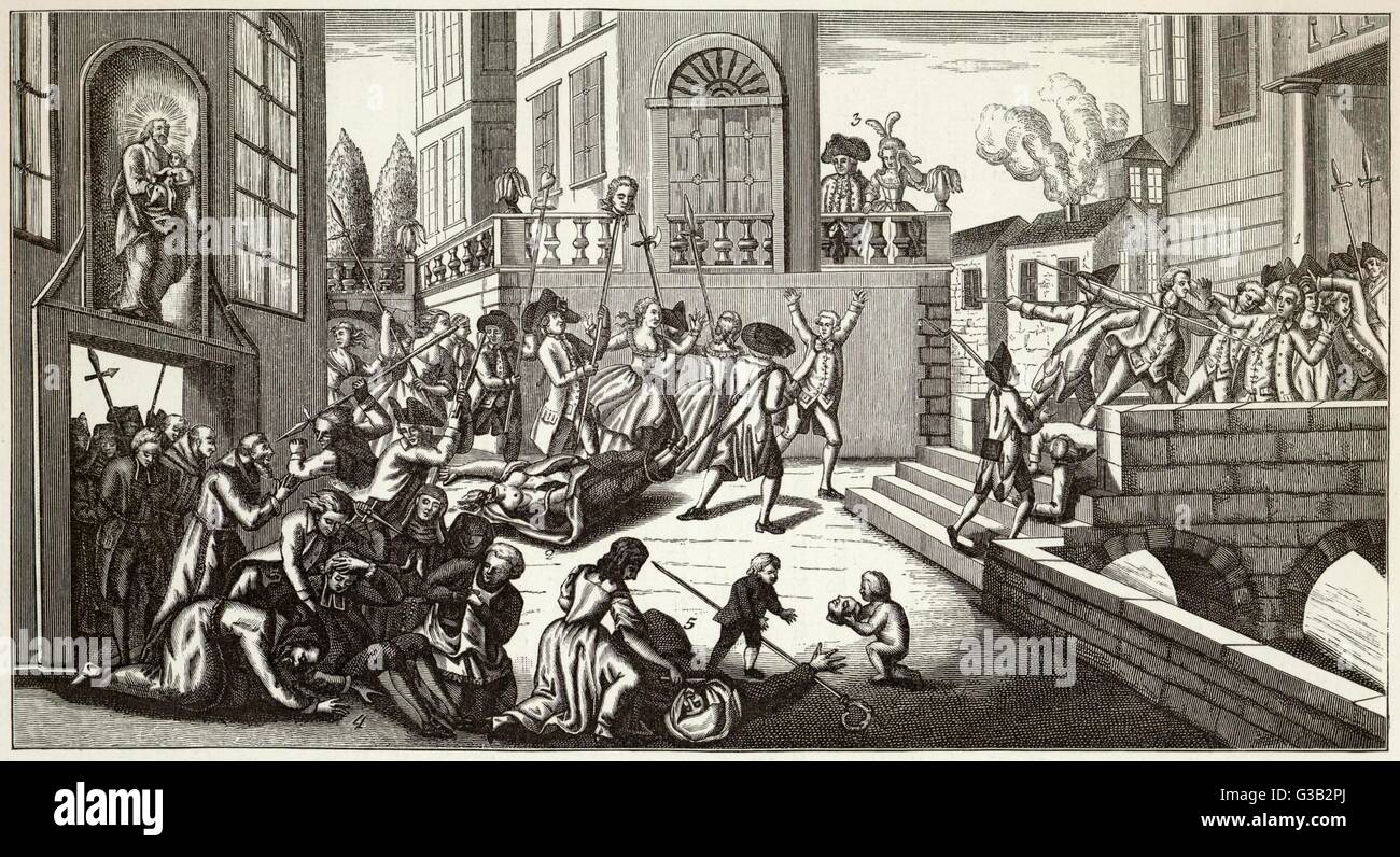 Massaker in Paris, die sechs Tage dauerte und führte über 1.368 Todesfälle Datum: 26. September 1792 Stockfoto