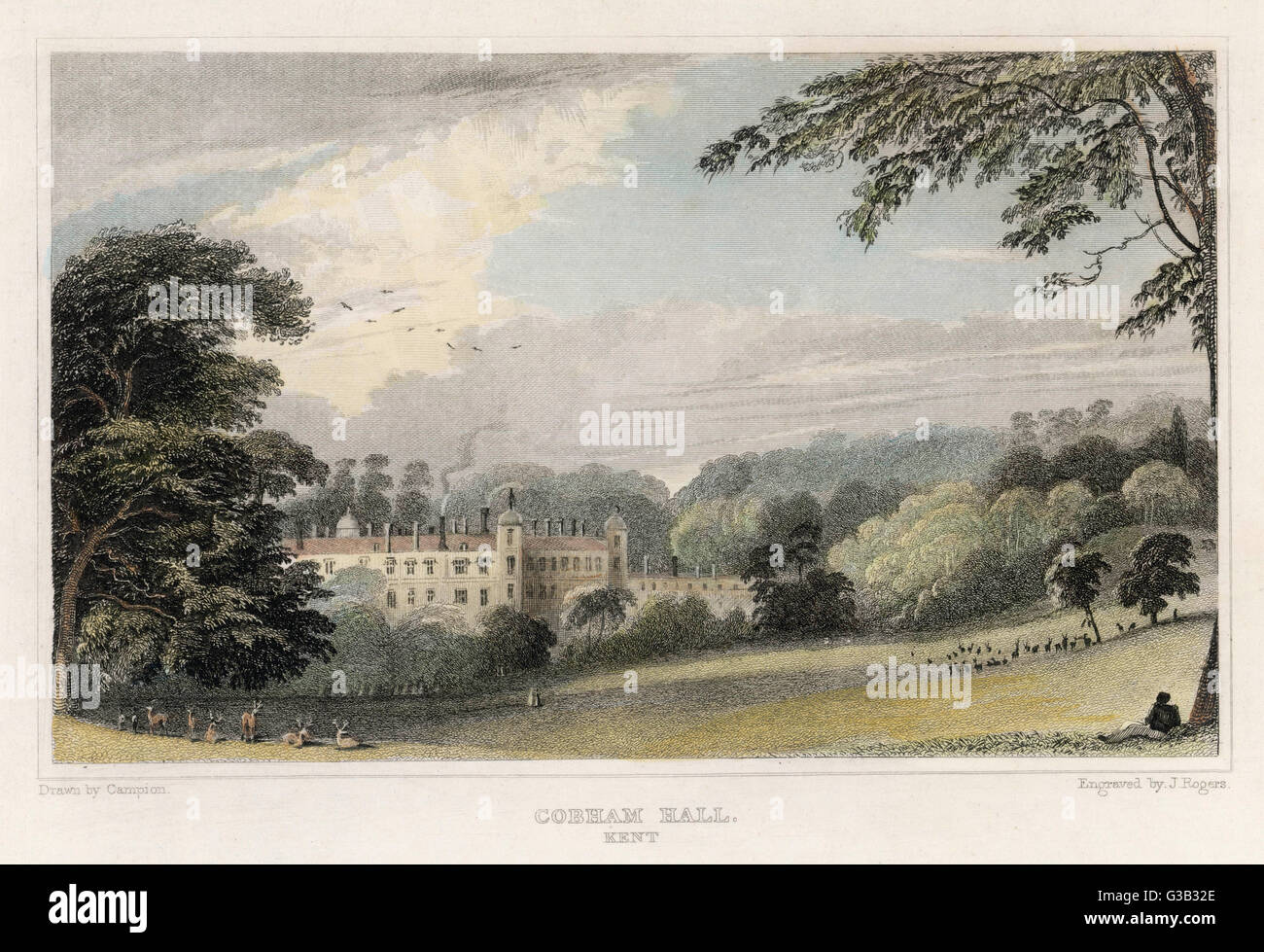 Cobham Hall, in der Nähe von Chatham, Kent, der Sitz des Earl Darnley Date: 1830 Stockfoto