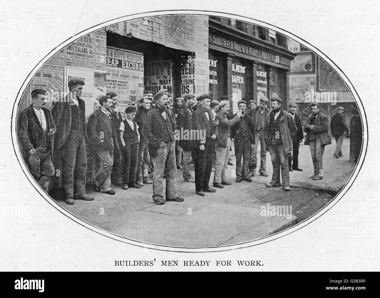 Bauarbeiter warten auf Einstellung 1900 Stockfoto