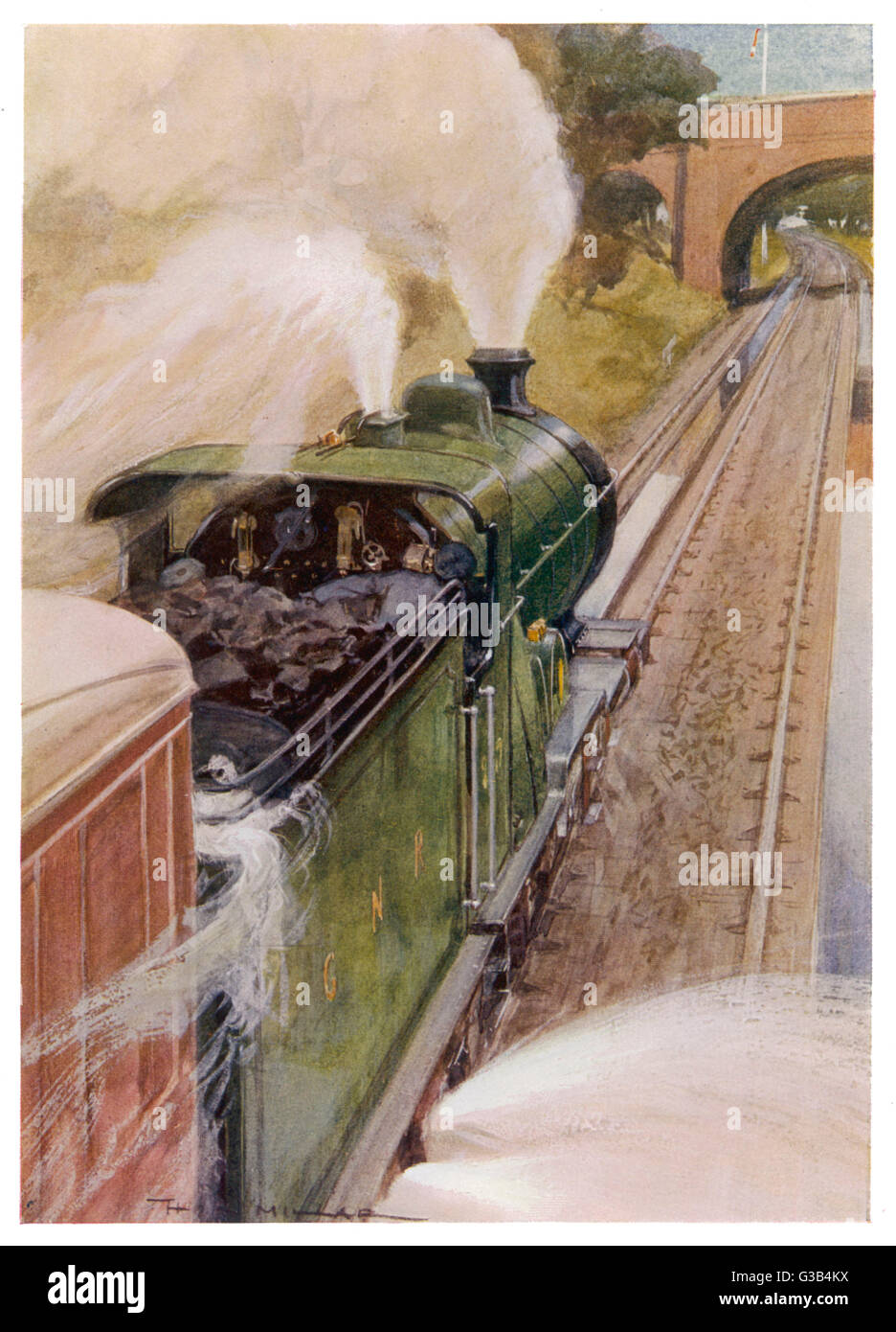 Eine Lokomotive für die Great Northern Railway unter Wasser - ein wesentlicher Bestandteil der Dampfmaschine Betrieb Datum: 1913 Stockfoto