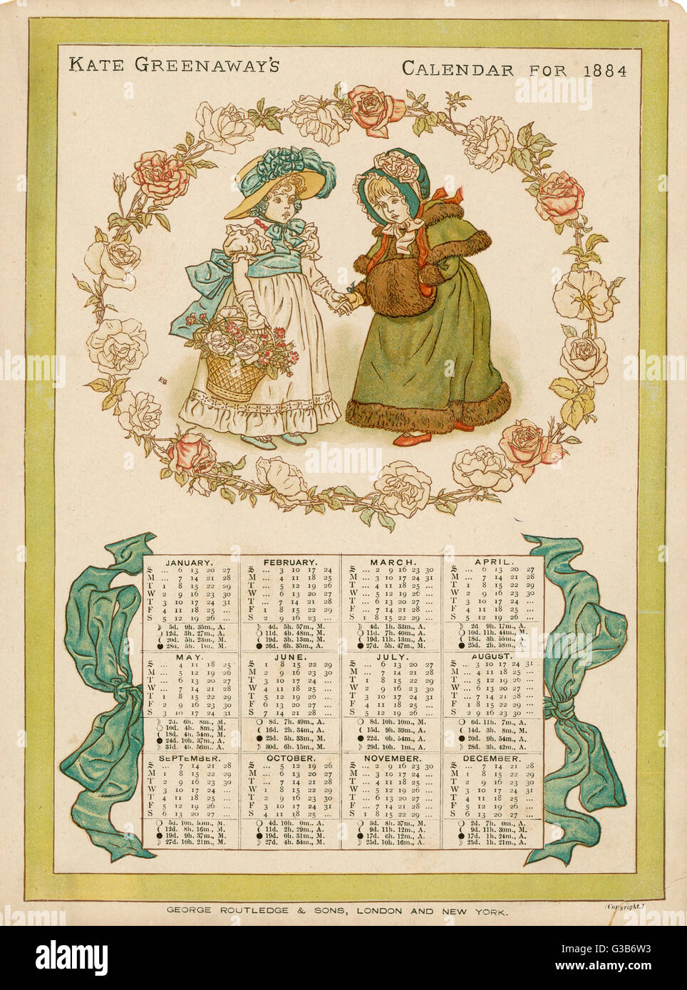 1884 Greenaway Kalender Stockfoto
