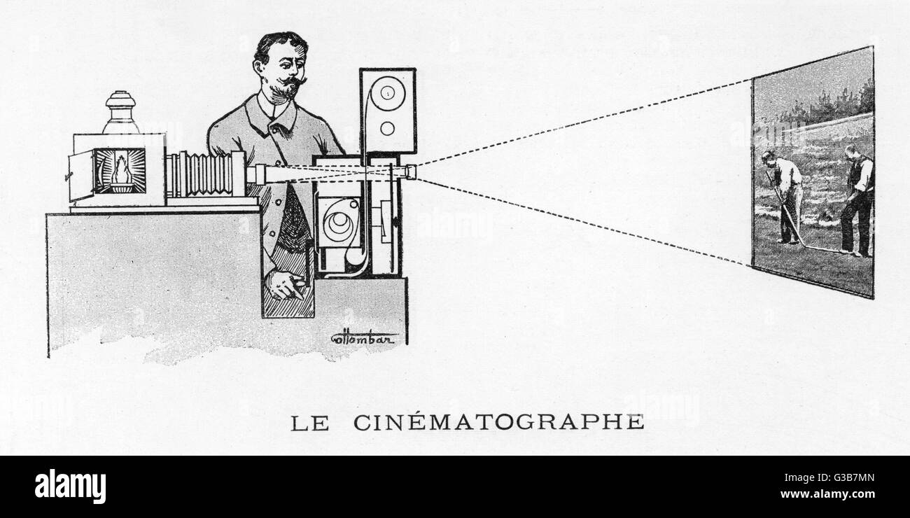 LUMIEREs KINEMATOGRAPHEN: eine zeitgenössische Darstellung der französischen Gerät verfügt über die besten Anspruch auf das weltweit erste praktische Filmprojektor Datum: 1896 Stockfoto