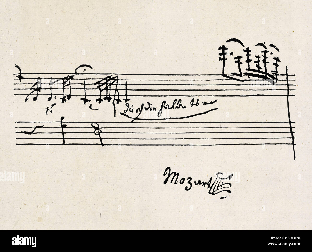 Eine Kadenz - mit Mozarts Handschrift. Stockfoto