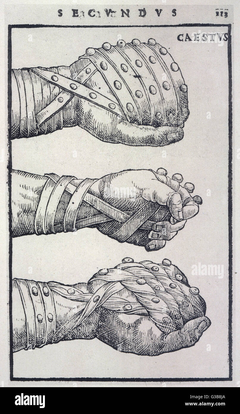 Detaillierte Ansichten von einem römischen Cestus ein Leder-Handschuh in alten Boxen verwendet.        Datum: Antike Stockfoto