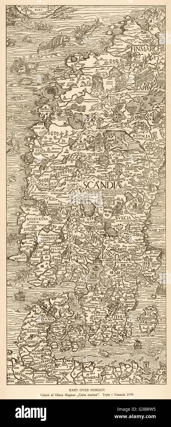 Karte - Skandinavien - 1539 Stockfoto