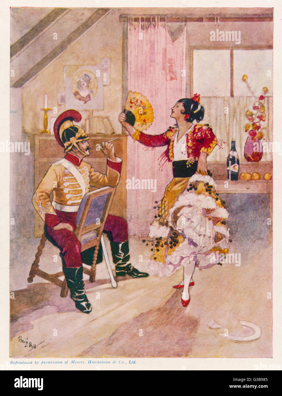 In der Taverne von Lillas Pastia, Carmen verspottet Don Jose (Szene aus Bizets Oper) Datum: Ende des 19. Jahrhunderts Stockfoto