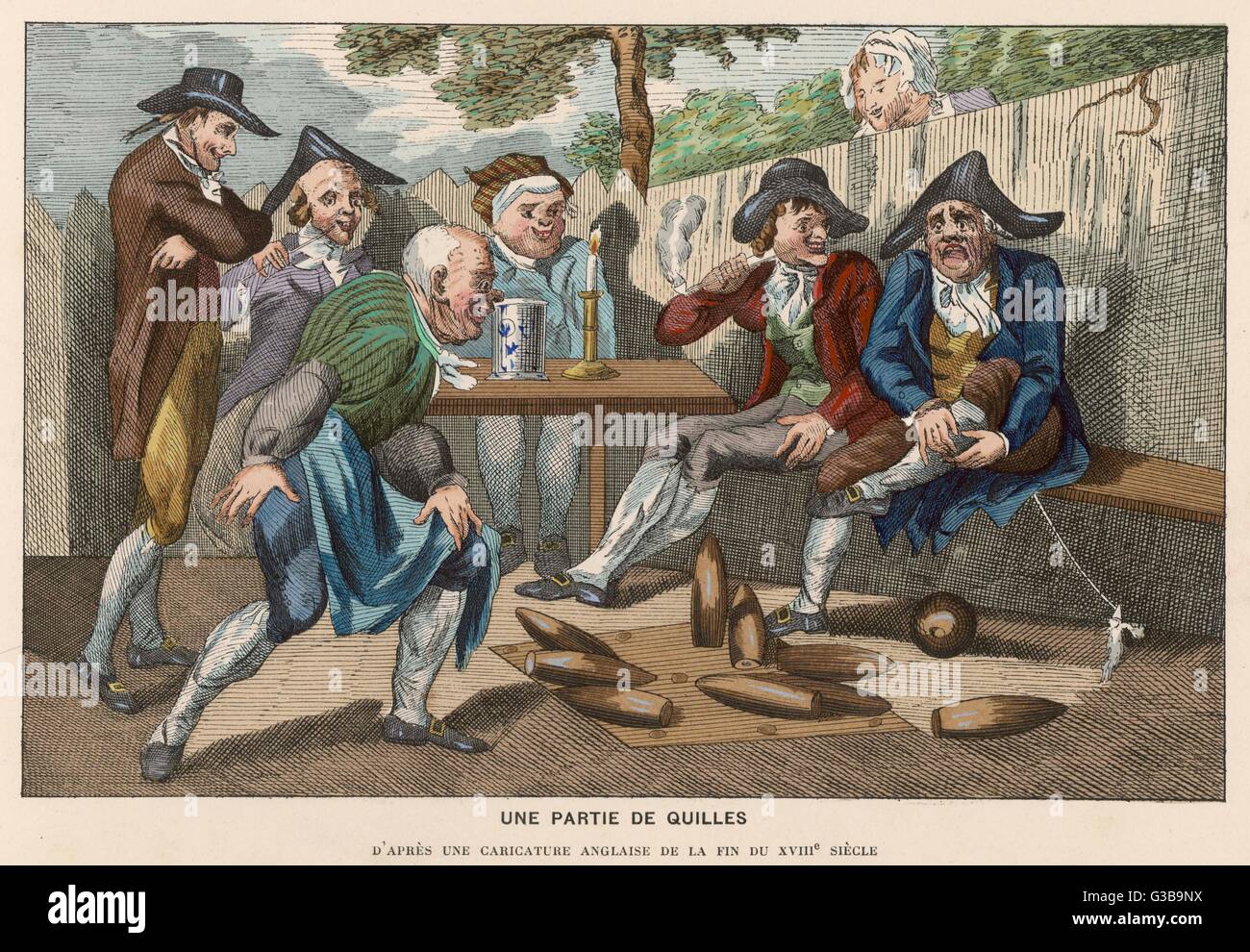 "Une Partie de Quilles": französische Kegeln Datum: Ende des achtzehnten Jahrhunderts Stockfoto