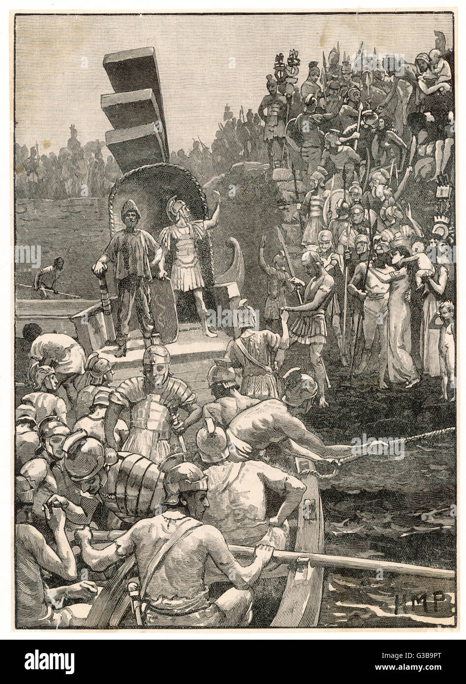 Die römischen Truppen Board Schiffe nehmen sie weg von Großbritannien, über vier Jahrhunderte der Besatzung zu beenden.       Datum: 410 Stockfoto