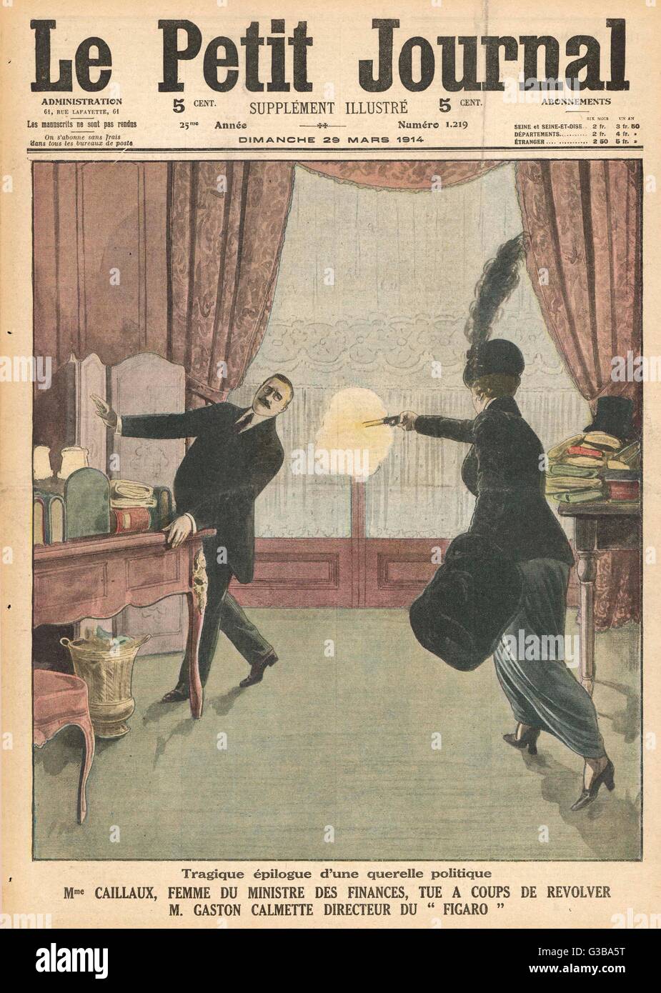 MME Caillaux, Ehefrau von Finanzen Münster Joseph Caillaux erschießt Gaston Calmette, der Herausgeber von "Le Figaro" für den Angriff auf Caillauxs Privatleben Datum: 1914 Stockfoto