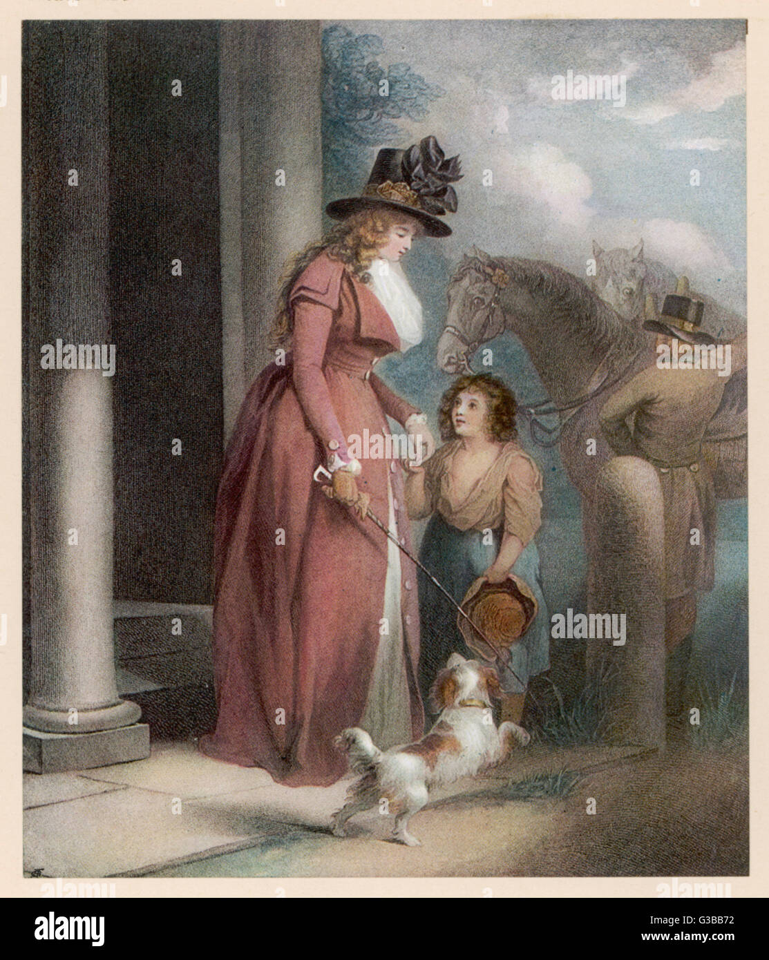 Eine Dame an den knappen Tür geben Nächstenliebe einem Bettler Datum: 1790 Stockfoto