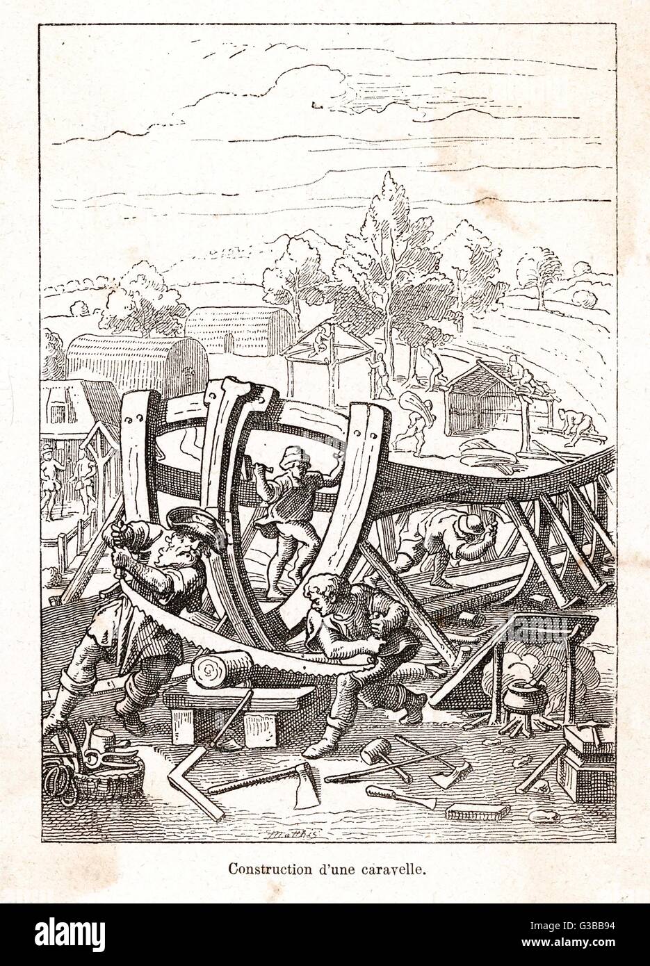 Der Bau einer Karavelle.         Datum: 15. Jahrhundert Stockfoto