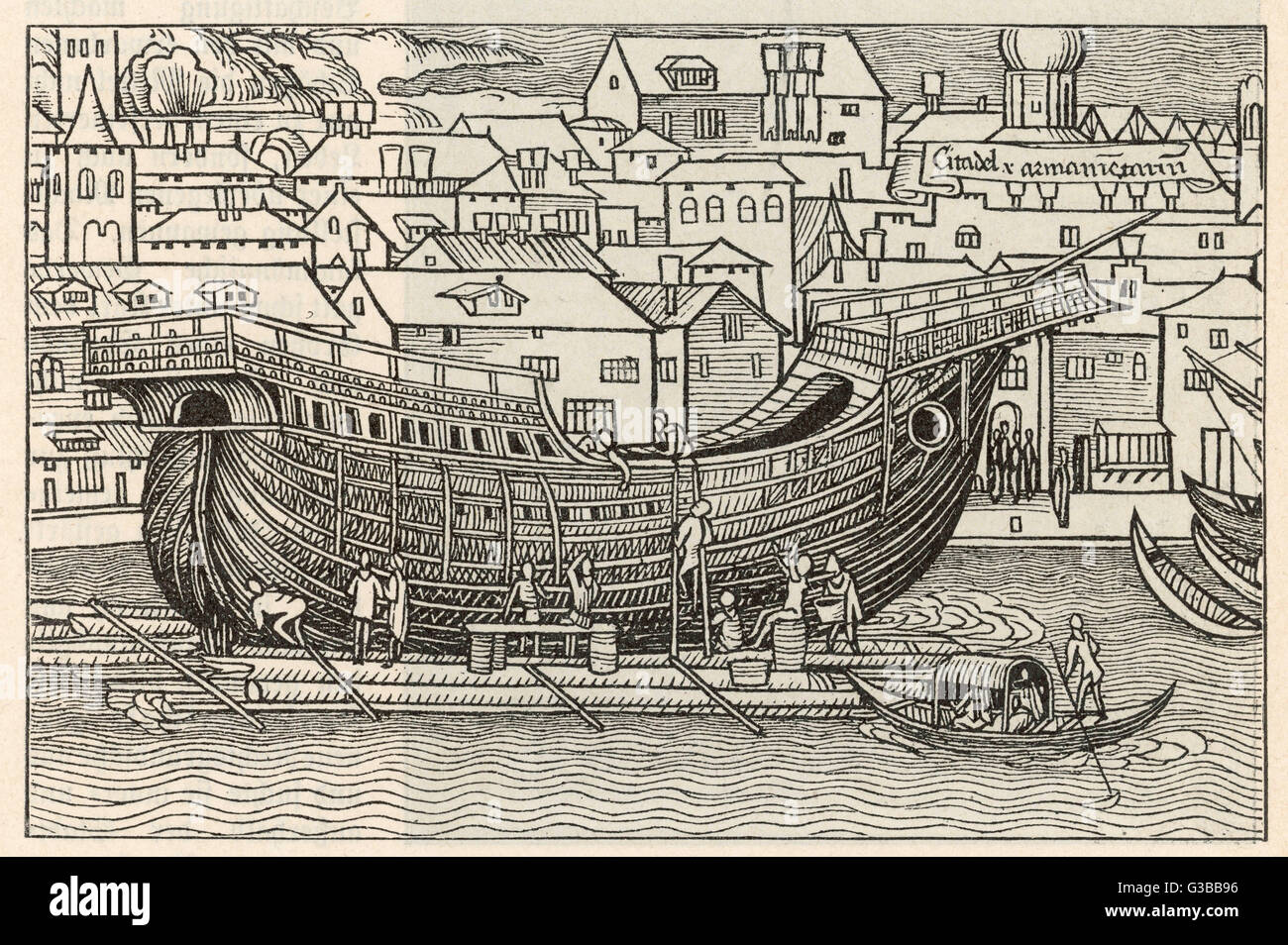 Schiffsbau aus dem 15.. Jahrhundert Stockfoto