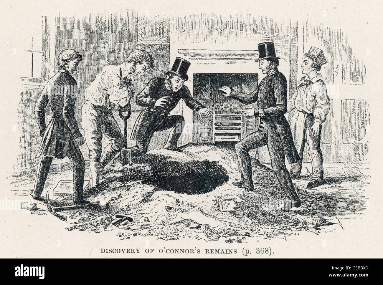 Miniver Ort, Bermondsey, London Polizei Graben Überreste von O'Connor, ermordet von Mr.  Frau Manning Datum: 1849 Stockfoto