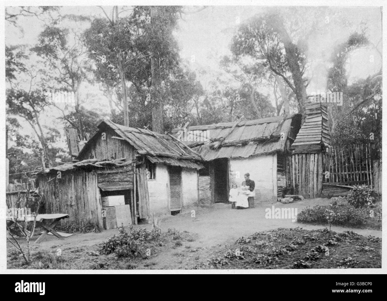 Ein Siedler zu Hause in den australischen Busch.        Datum: 1899 Stockfoto