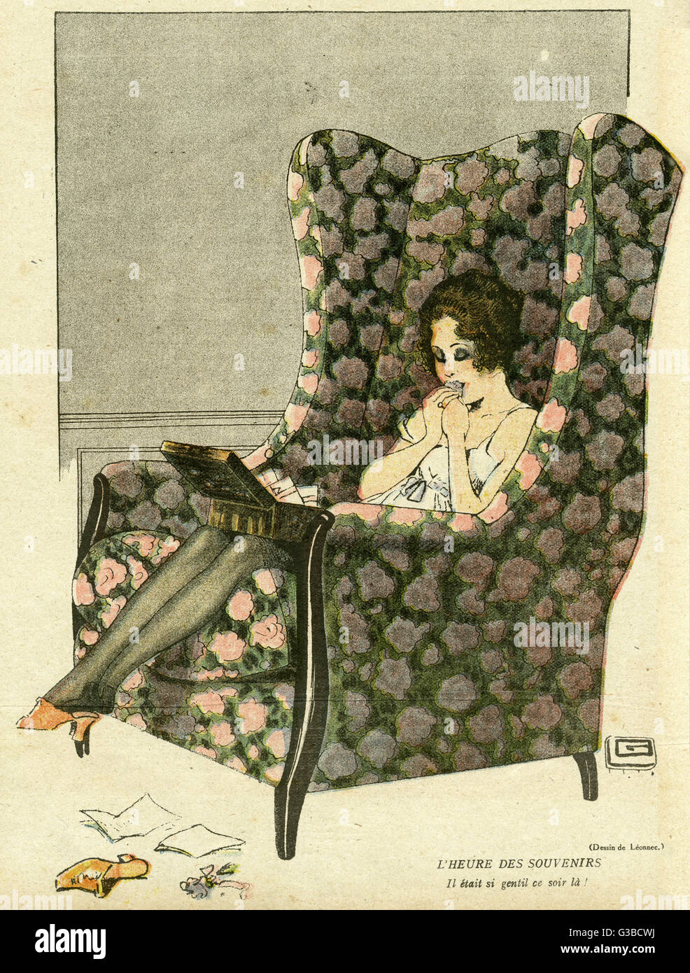 Cartoon, junge Frau, die sich erinnert Stockfoto