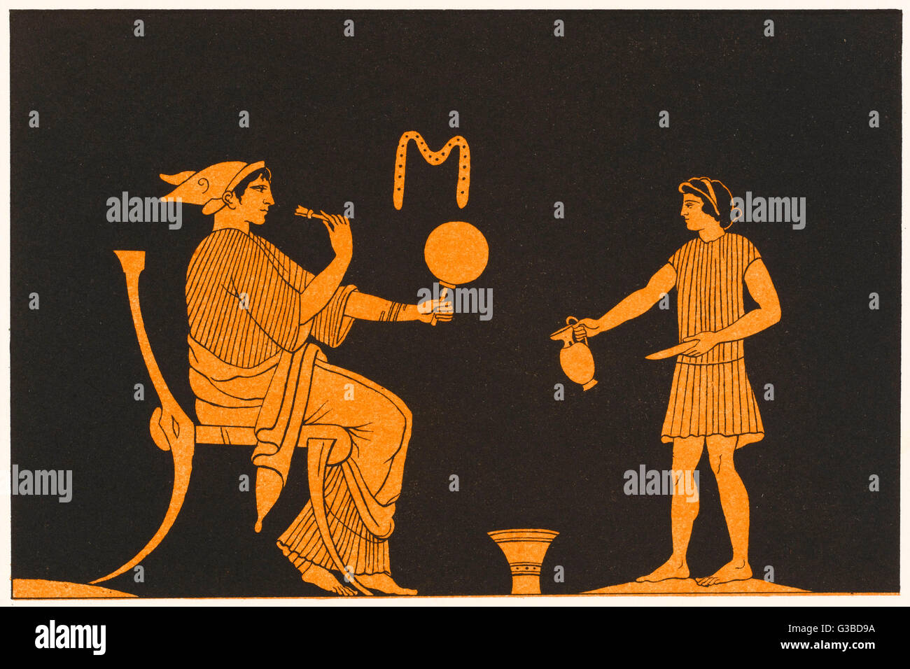 Eine Dame kümmert sich um ihre Toilette im antiken Griechenland.        Datum: Antike Stockfoto