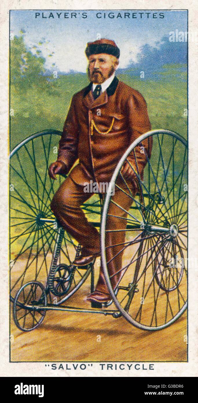 James Starley, bemerkte Zyklus Erfinder, auf seiner "Salve"-Maschine.       Datum: 1877 Stockfoto