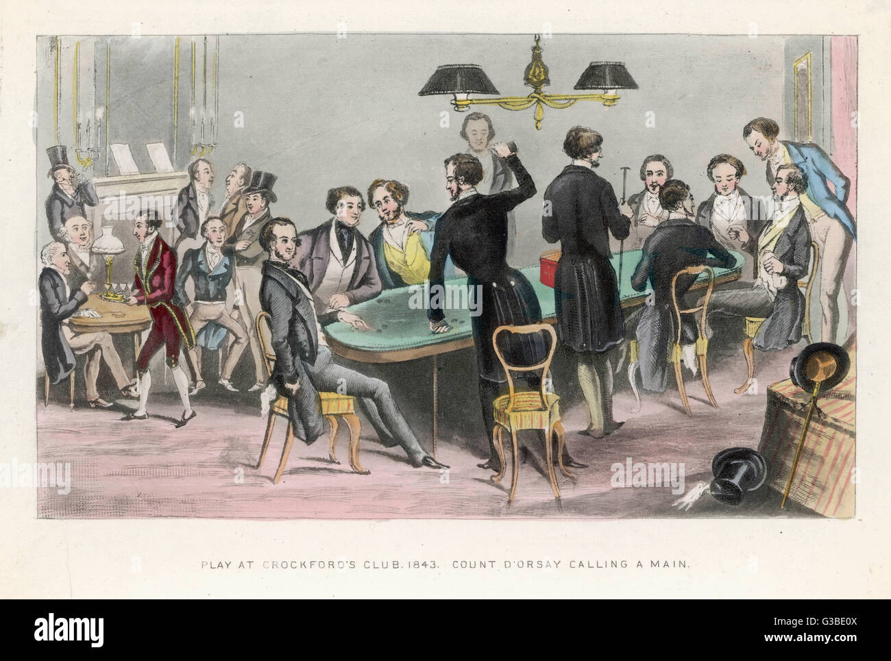 Ein Spieltisch Crockford Clubhaus, gegründet von William Crockford. Graf D'Orsay ist "ruft ein Haupt" abgebildet.      Datum: 1843 Stockfoto