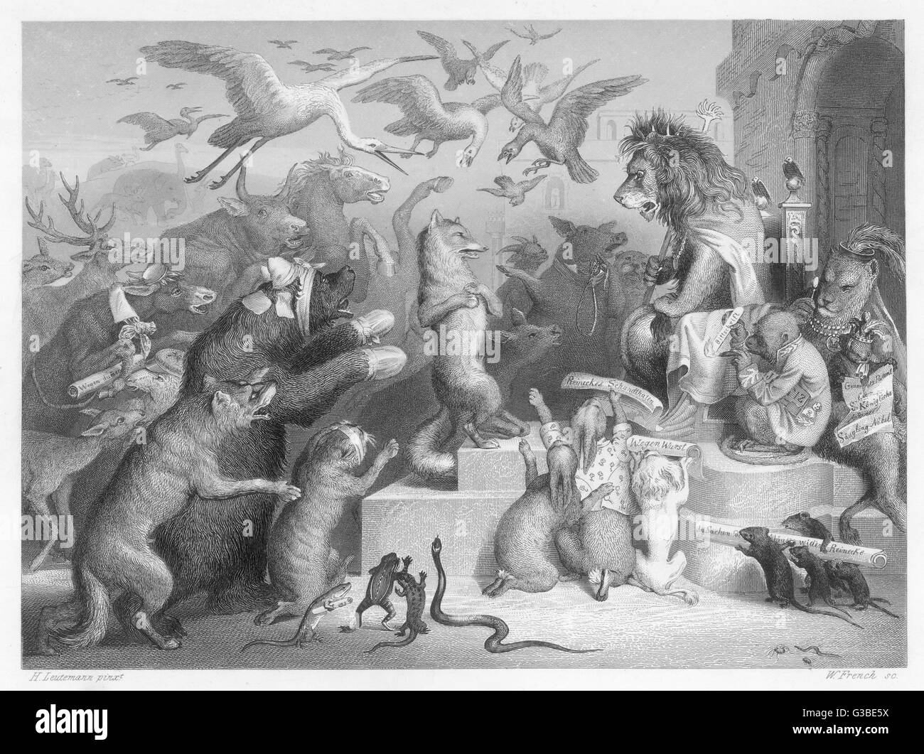 Gerufen, um den königlichen Hof von König Noble, (der Löwe), sammeln die Tiere für Reinecke Testversion.       Datum: Erstveröffentlichung: 1794 Stockfoto